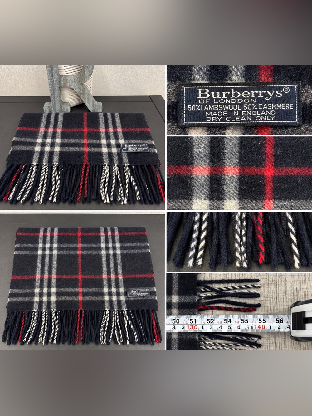 Burberry Vintage 1980’s Authentic Navy Plaid Lambswool-Cashmere Scarf